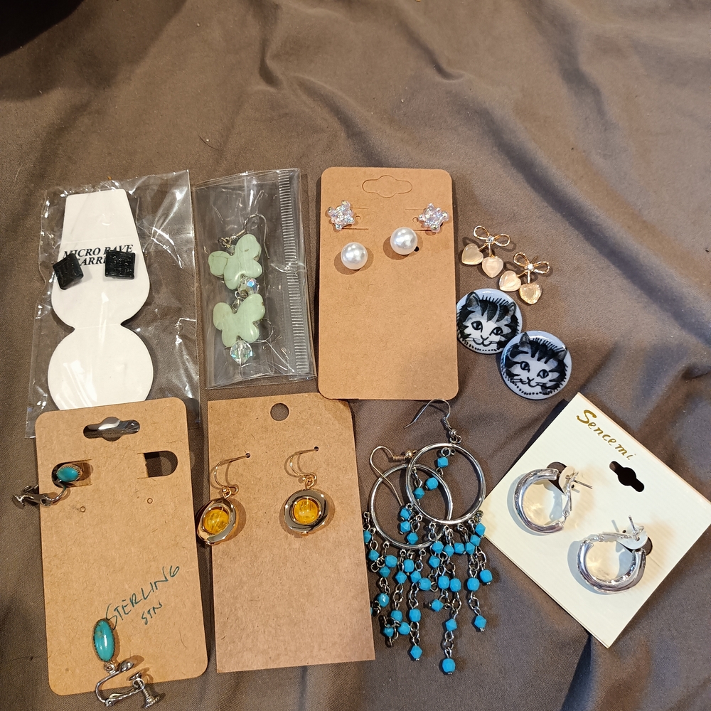 Assorted Earrings Set with Turquoise Color  One White Cloisonne Bangle